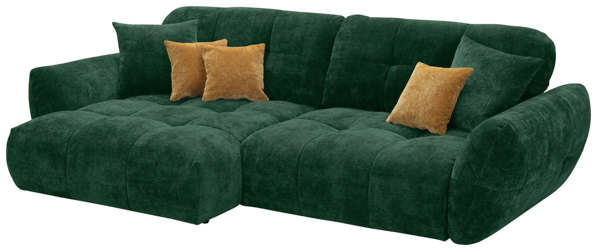 ECKSOFA NIVO Dunkelgrün Chenille Rücken echt  - Dunkelgrün/Schwarz, MODERN, Kunststoff/Textil (175/312cm) - Livetastic