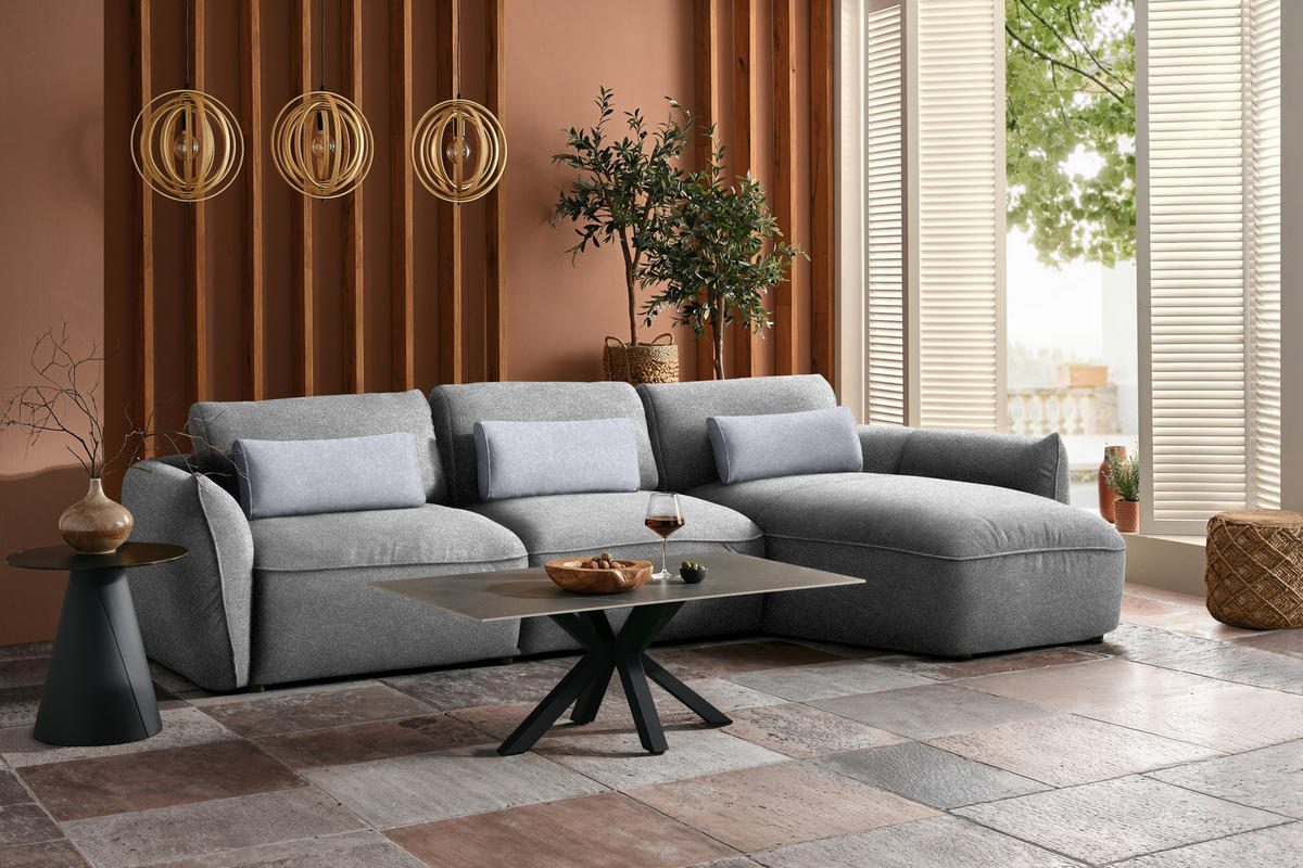 ECKSOFA  in Chenille Hellbraun  340/190 cm  - Hellbraun/Silberfarben, Design, Kunststoff/Textil (340/190cm) - Belluti