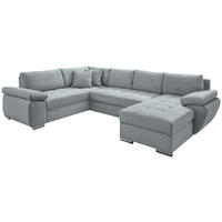 Wohnlandschaft Cord Hellblau  - Chromfarben/Hellblau, Konventionell, Textil/Metall (219/305/157cm) - Livetastic