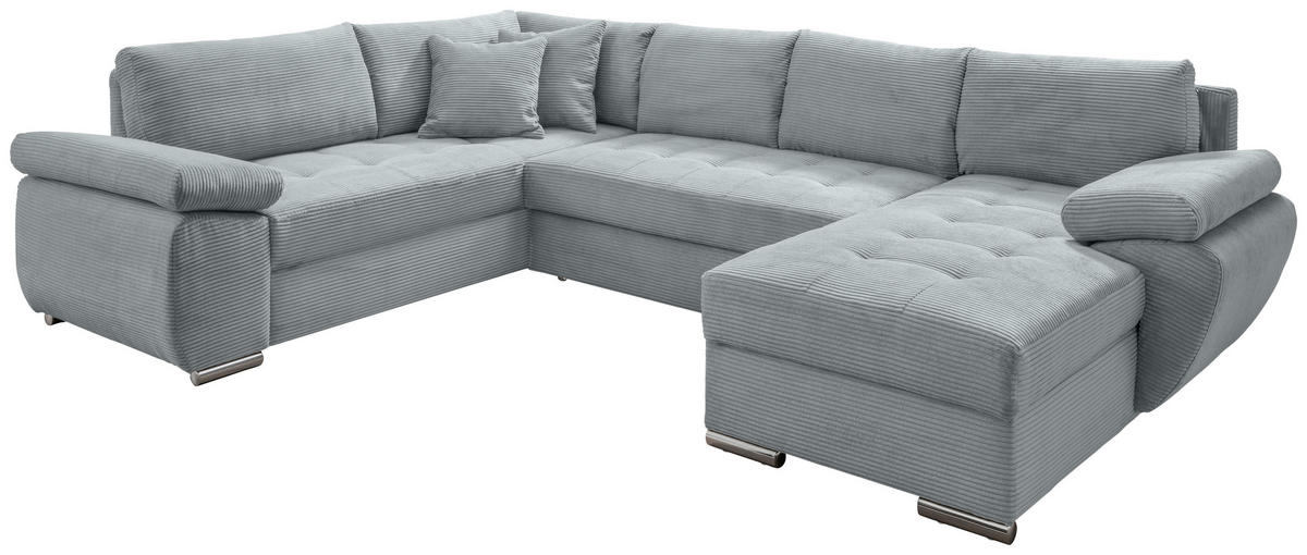 Wohnlandschaft Cord Hellblau  - Chromfarben/Hellblau, Konventionell, Textil/Metall (219/305/157cm) - Livetastic