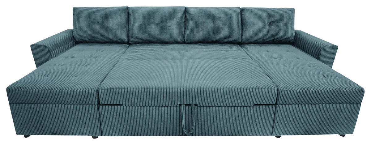 WOHNLANDSCHAFT TERMOLI in Cord Hellblau  - Schwarz/Hellblau, Design, Kunststoff/Textil (155/296/155cm) - MID.YOU