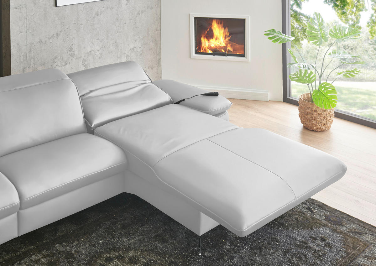ECKSOFA  Echtleder Weiss  - Weiss/Schwarz, Design, Leder/Metall (307/169cm) - Beldomo Premium