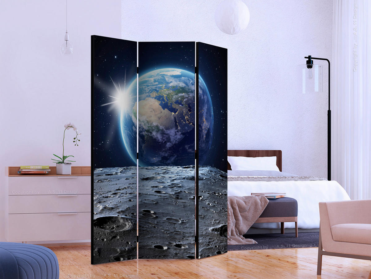 PARAVENT mit 3  Flügel - Blau/Schwarz, Basics, Holz/Textil (135cm) - artgeist