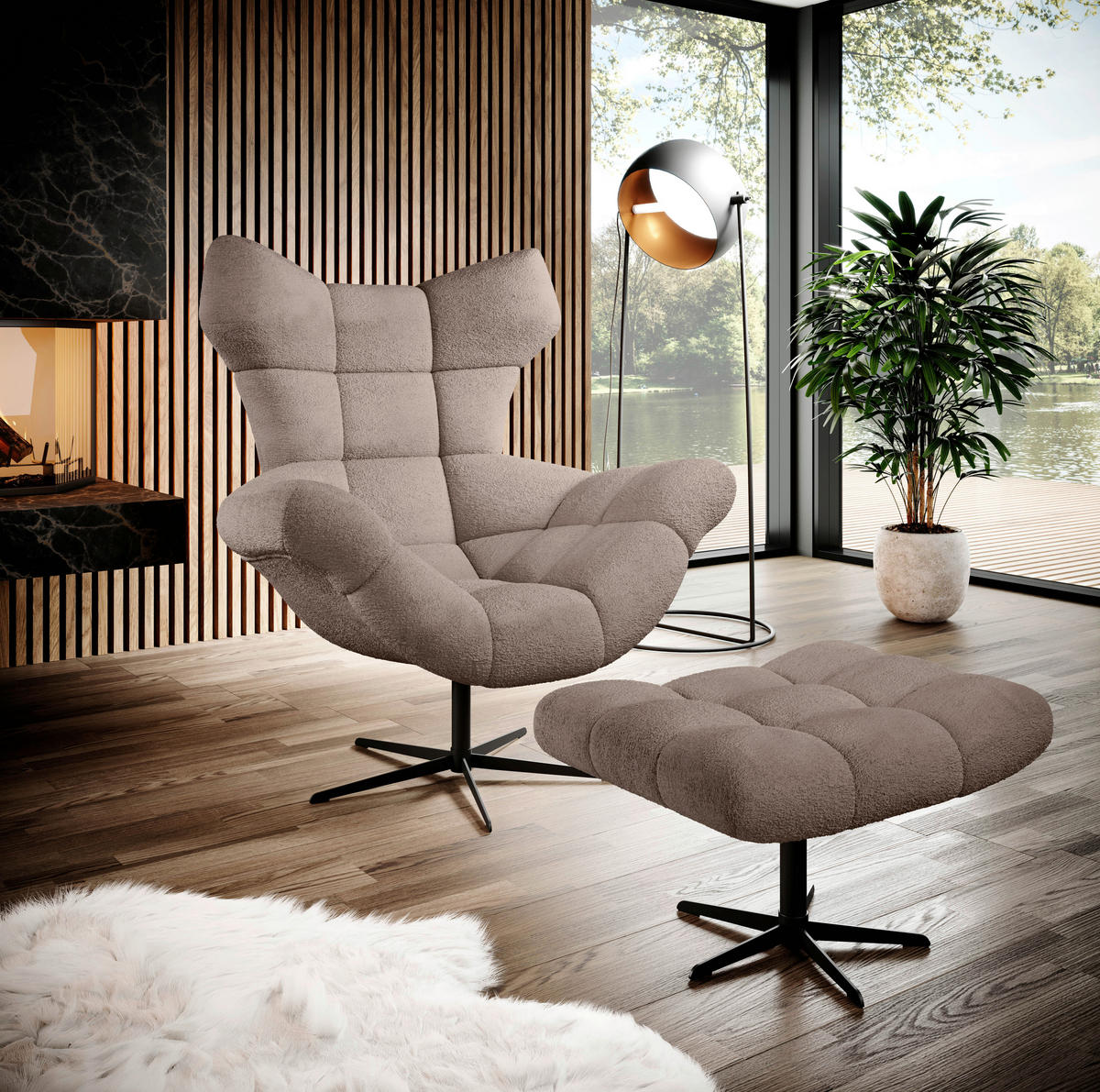 OHRENSESSEL in Chenille Braun  - Schwarz/Braun, Design, Textil/Metall (103/119/84cm) - Esposa