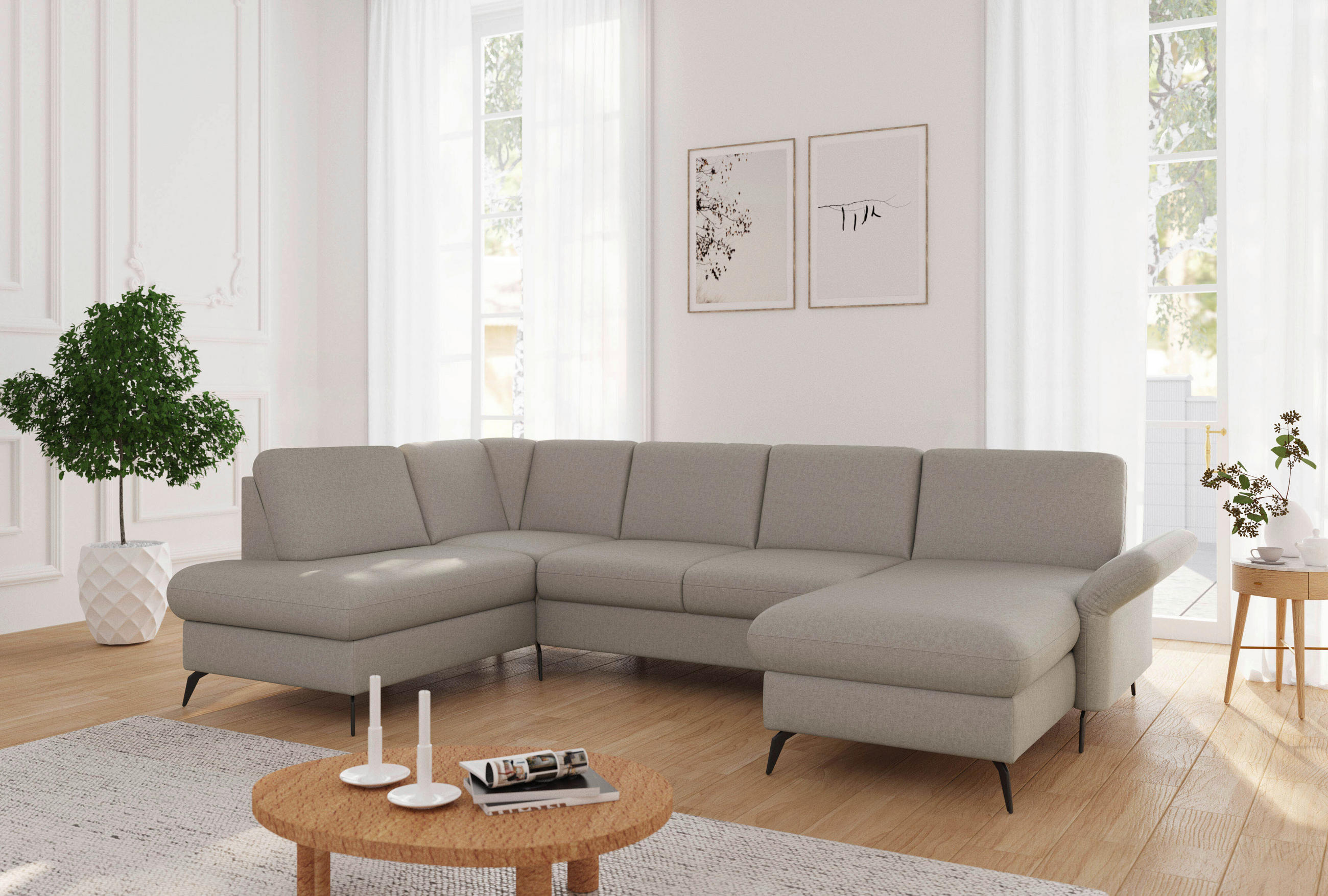 WOHNLANDSCHAFT in Flachgewebe Taupe  - Taupe/Schwarz, Konventionell, Textil/Metall (195/314/164cm) - Sit & More