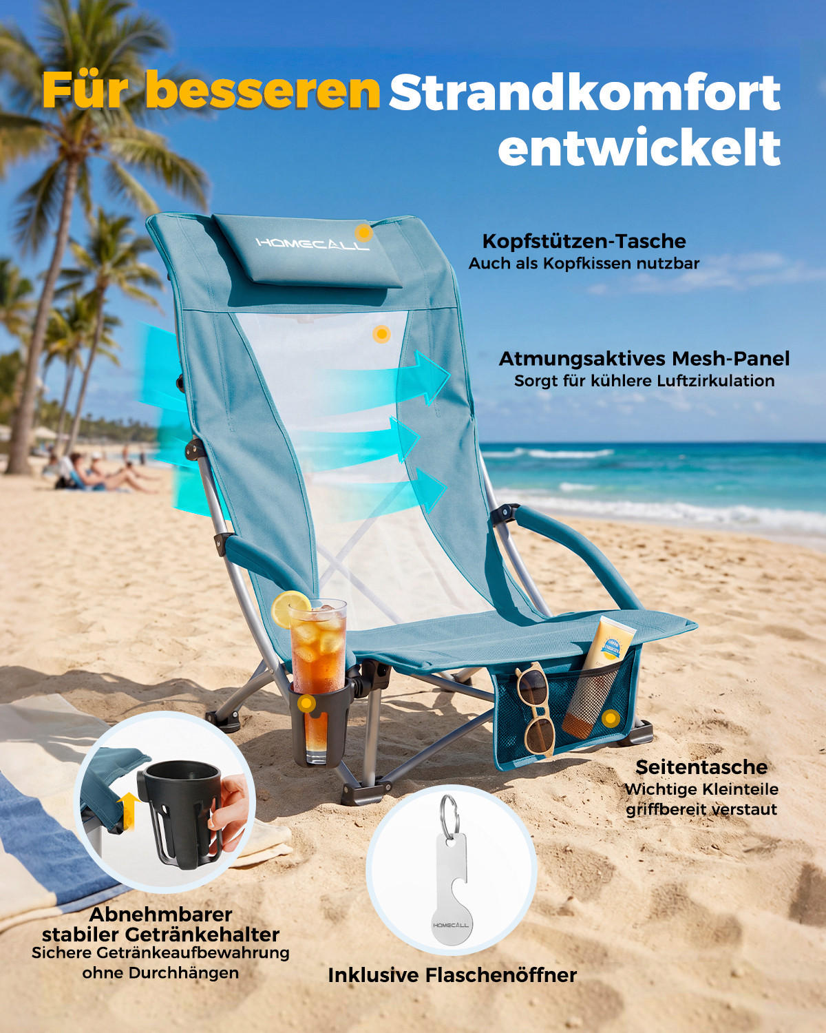 STRANDSTUHL Stahl Blau  - Blau, Basics, Textil/Metall (60/80/39cm) - Modante