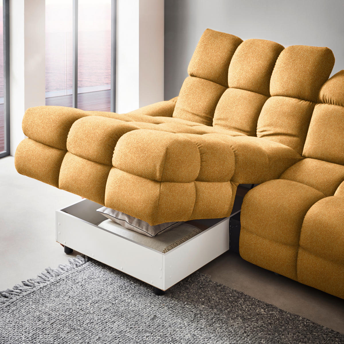 HÖRNSOFFA i velour currygul  - currygul/svart, Design, textil/plast (178/283cm) - Welnova