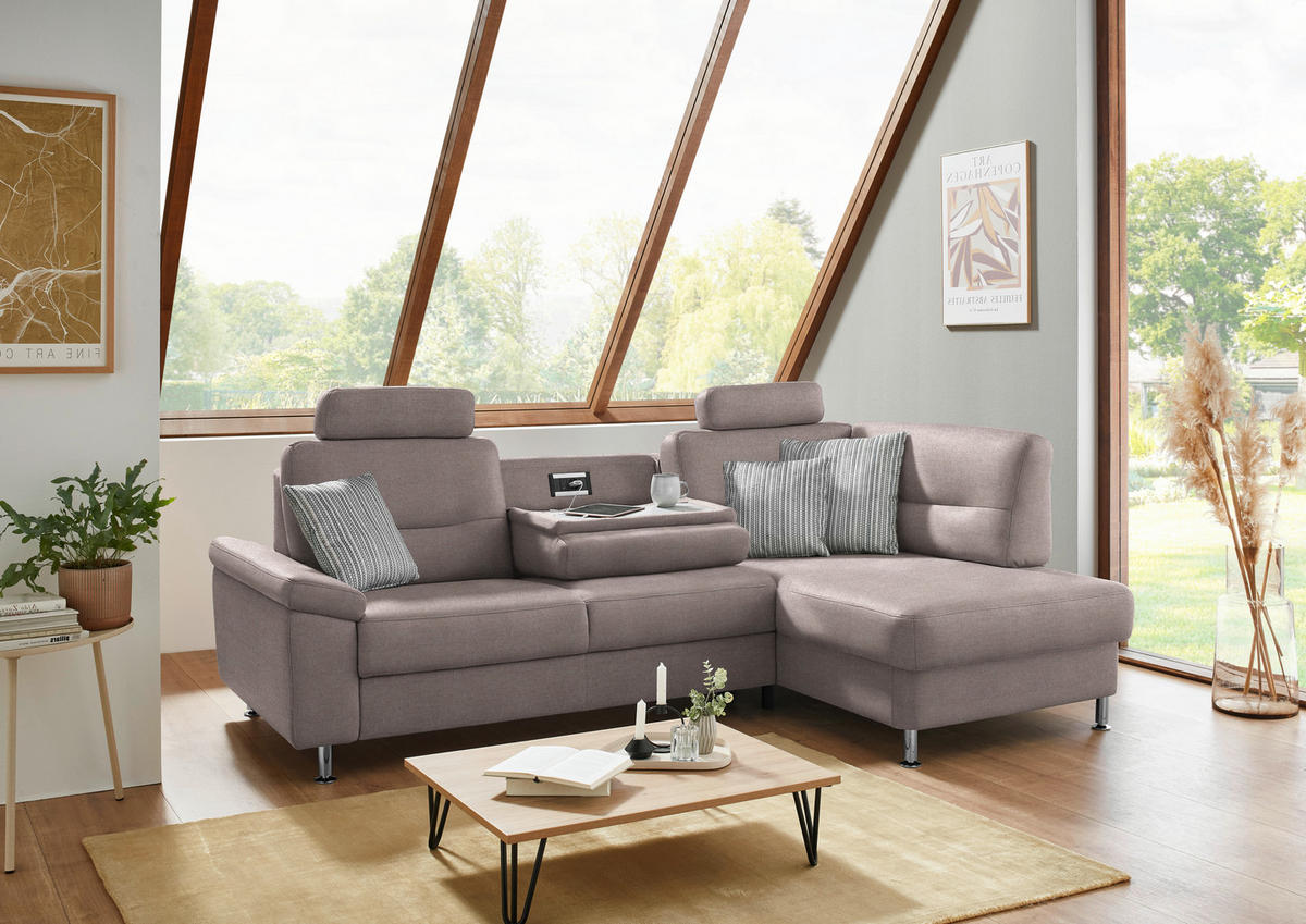 ECKSOFA  in Flachgewebe Altrosa  244/160 cm  - Alufarben/Altrosa, KONVENTIONELL, Textil/Metall (244/160cm) - Beldomo Comfort