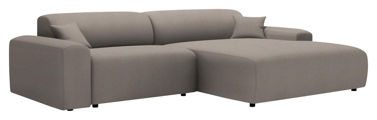 ECKSOFA in Velours, Feincord Taupe  - Taupe/Schwarz, Design, Kunststoff/Textil (292/178cm) - Livetastic