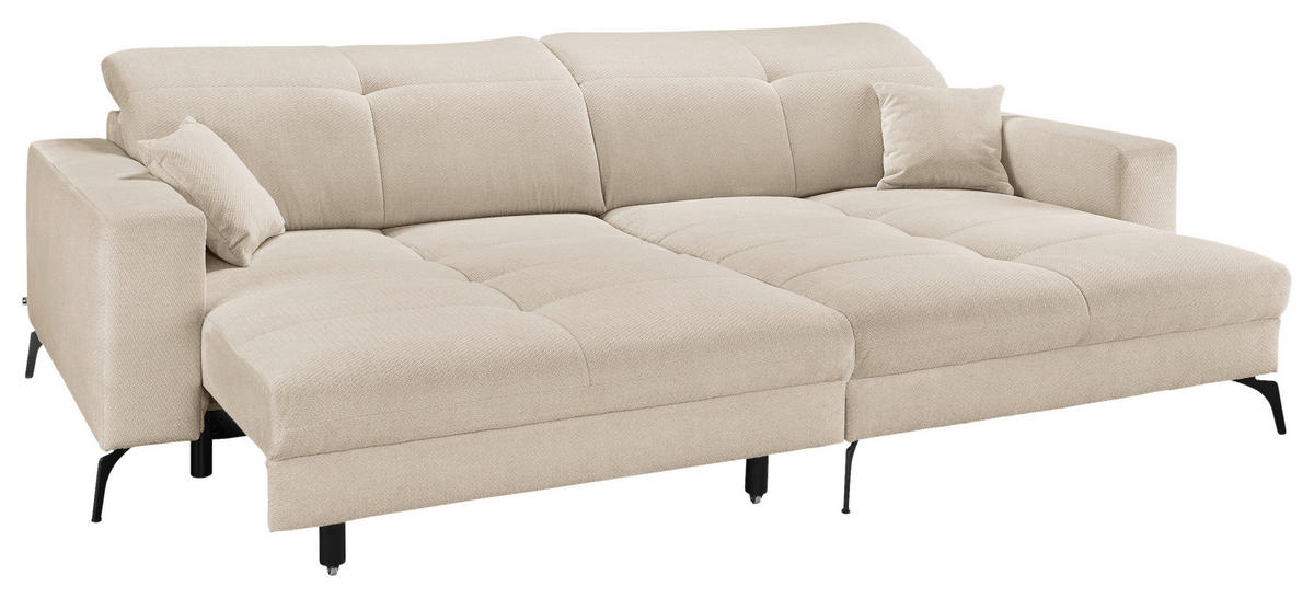 ECKSOFA Creme Webstoff  - Creme/Schwarz, KONVENTIONELL, Textil/Metall (285/180cm) - SetOne by Musterring