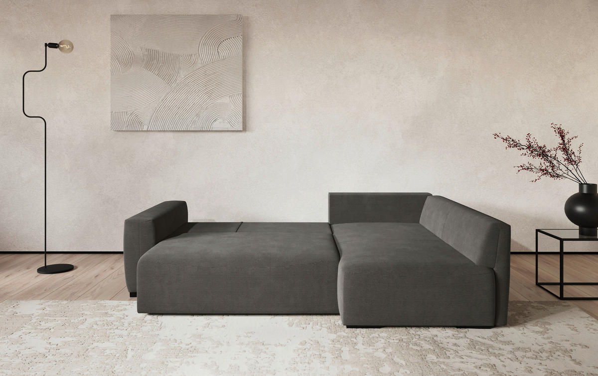 ECKSOFA  in Cord Anthrazit  - Anthrazit/Schwarz, Trend, Kunststoff/Textil (252/170cm) - MID.YOU
