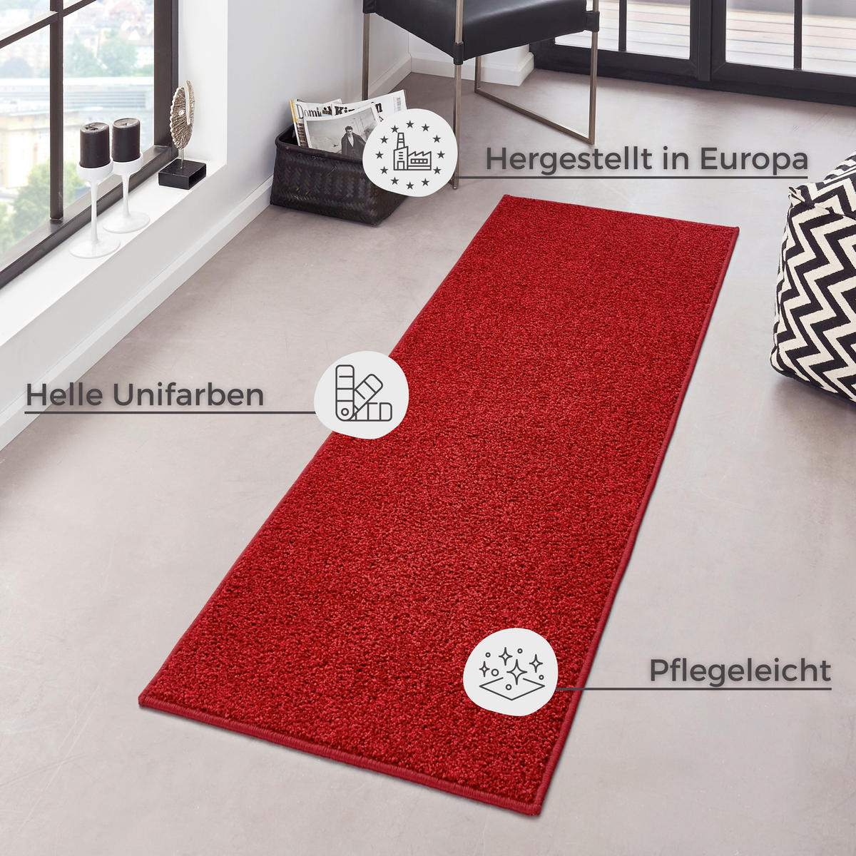 LÄUFER 80/300/300 cm Pure  - Rot, Basics, Kunststoff (80/300/300cm)
