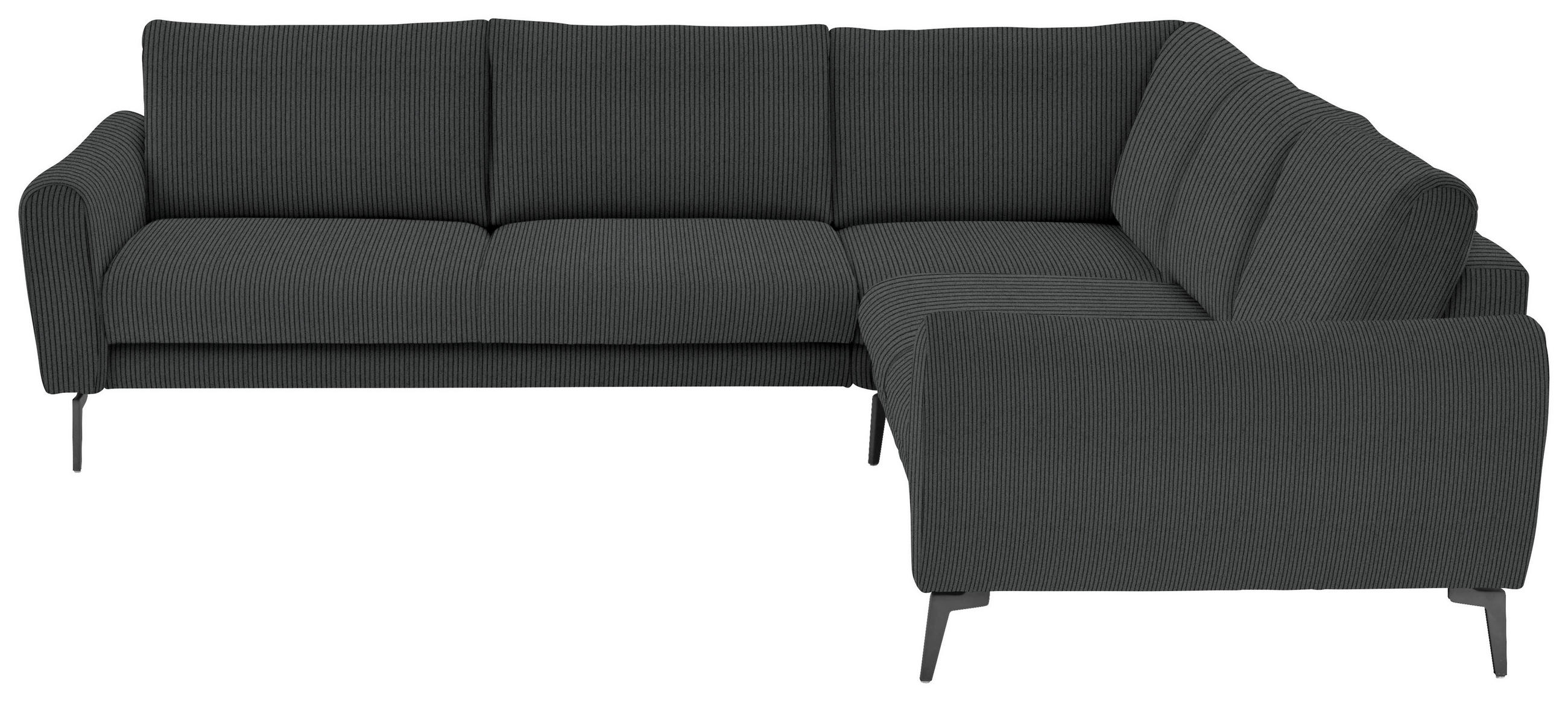 ECKSOFA in Velours, Feincord Anthrazit  - Anthrazit/Schwarz, Design, Textil/Metall (280/254cm) - Beldomo Style
