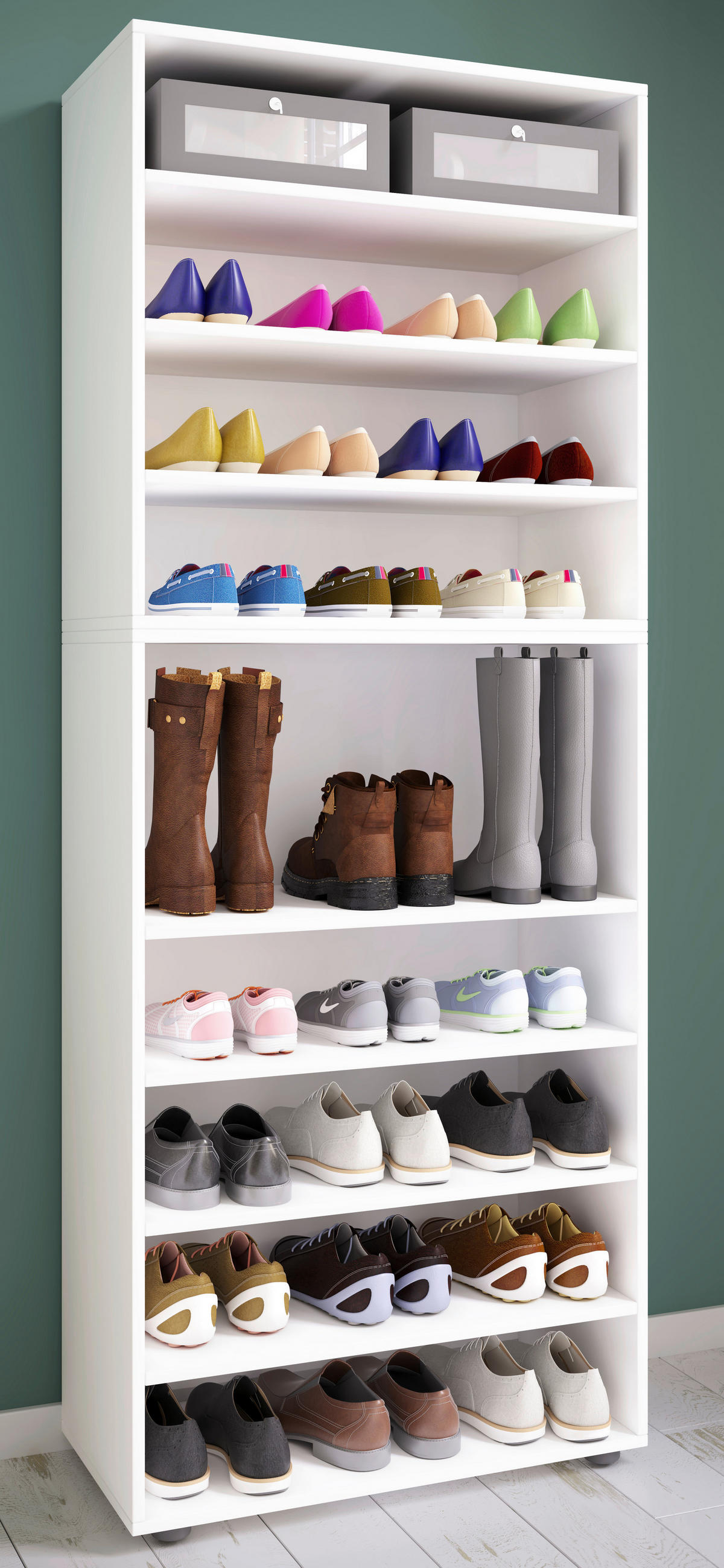 SCHUHREGAL Weiß  - Schwarz/Weiß, KONVENTIONELL, Holzwerkstoff/Kunststoff (70/183/37cm) - MID.YOU