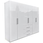 KLEIDERSCHRANK 294/219/59 cm 6-türig Weiß, Weiß Hochglanz  - Weiß Hochglanz/Alufarben, KONVENTIONELL, Holzwerkstoff/Metall (294/219/59cm) - Carryhome