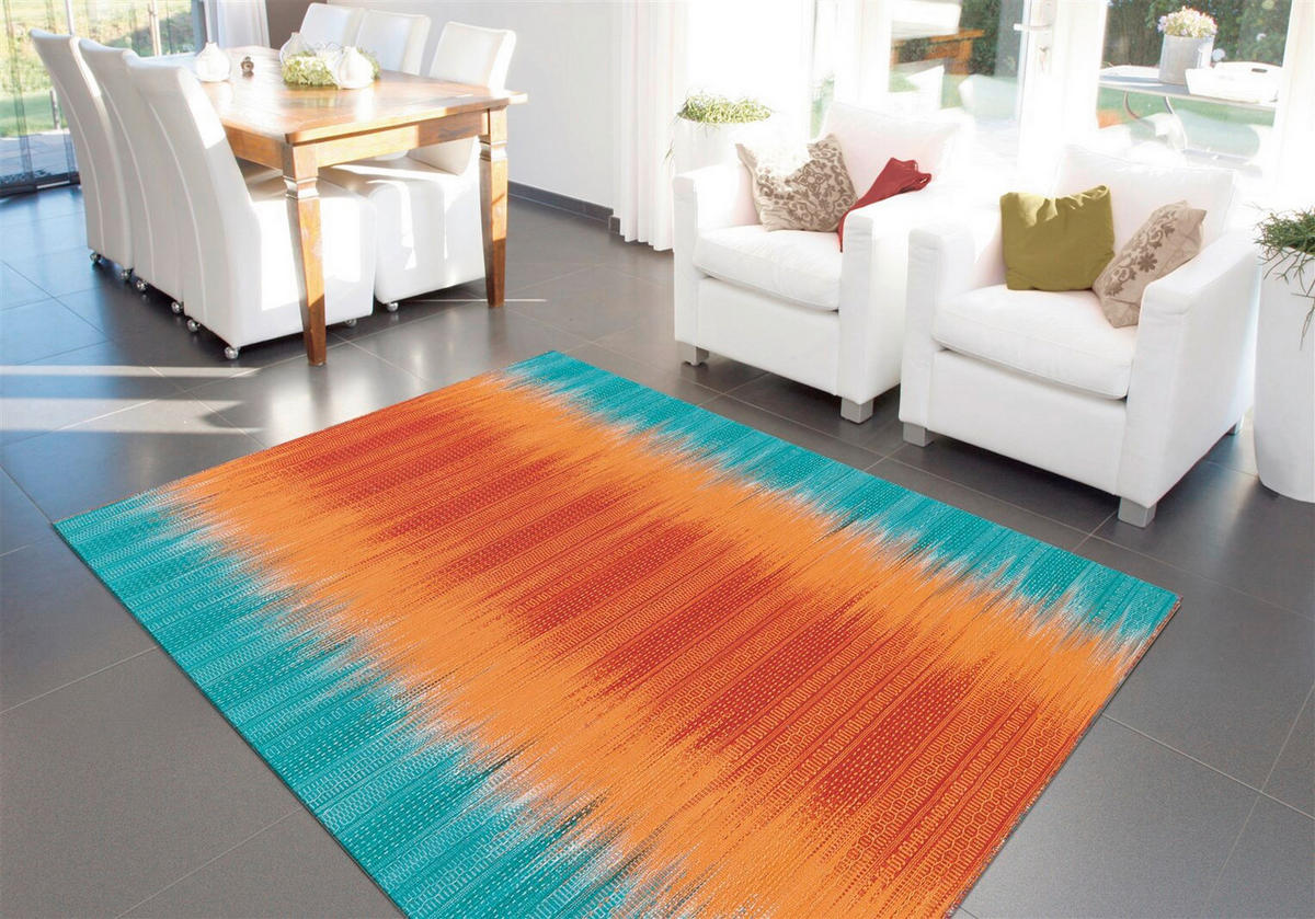HANDWEBTEPPICH Wohnzimmer 120/180 cm Blau, Orange rechteckig  - Blau/Orange, Basics, Textil (120/180cm) - Kayoom