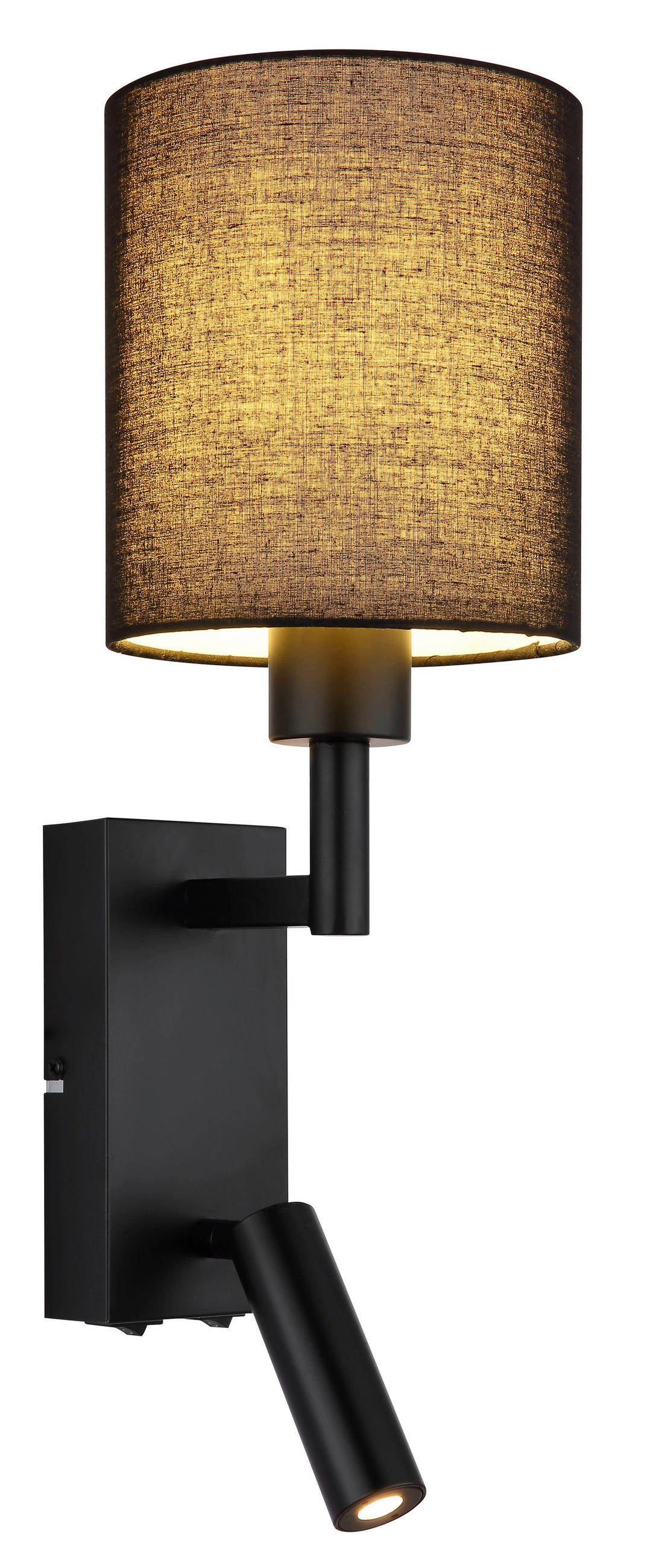 LED-WANDLEUCHTE 15/45,5 cm   - Schwarz, KONVENTIONELL, Textil/Metall (15/45,5cm) - Globo