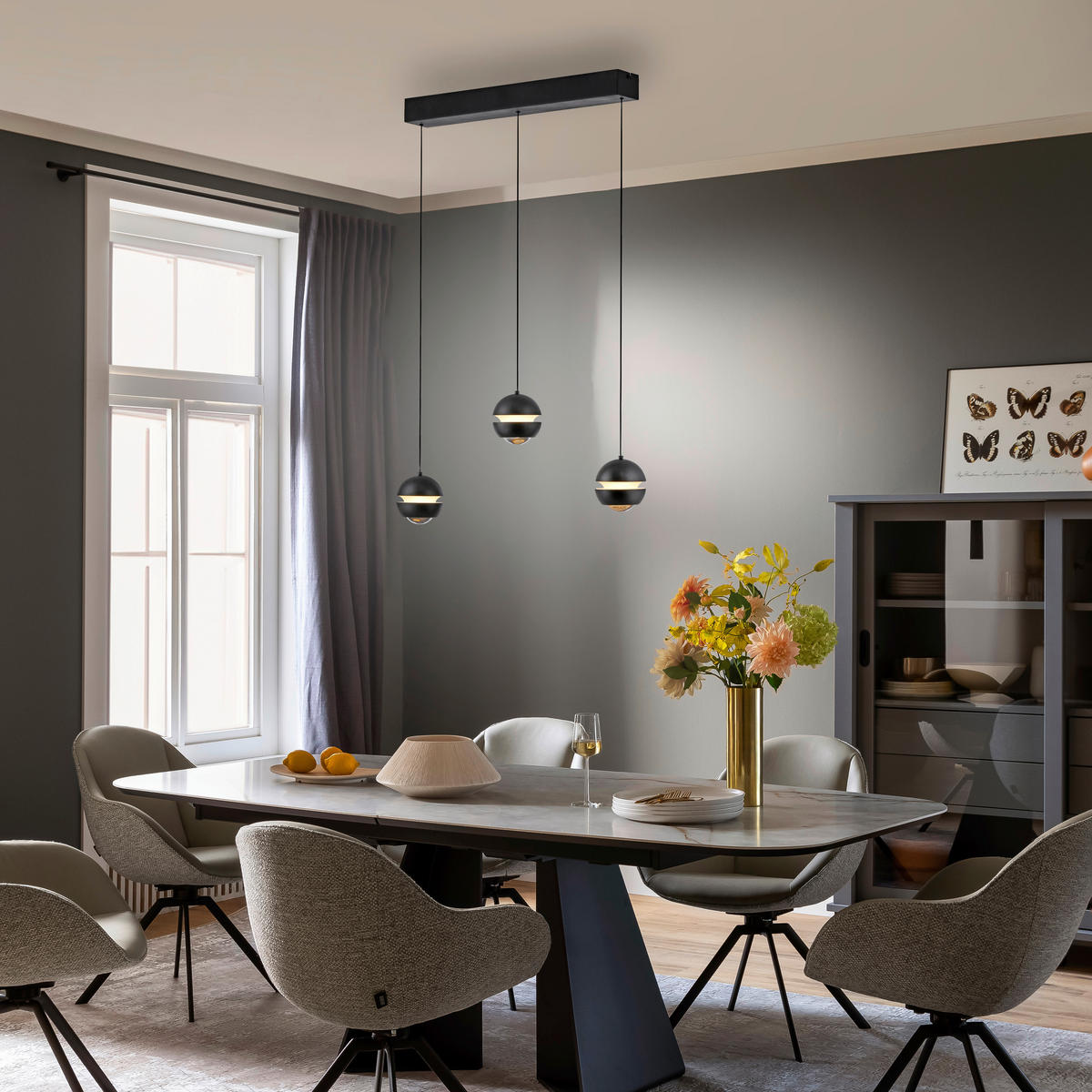 LED-PENDELLEUCHTE 60/10/220 cm  - Schwarz, Design, Kunststoff/Metall (60/10/220cm) - Schöner Wohnen