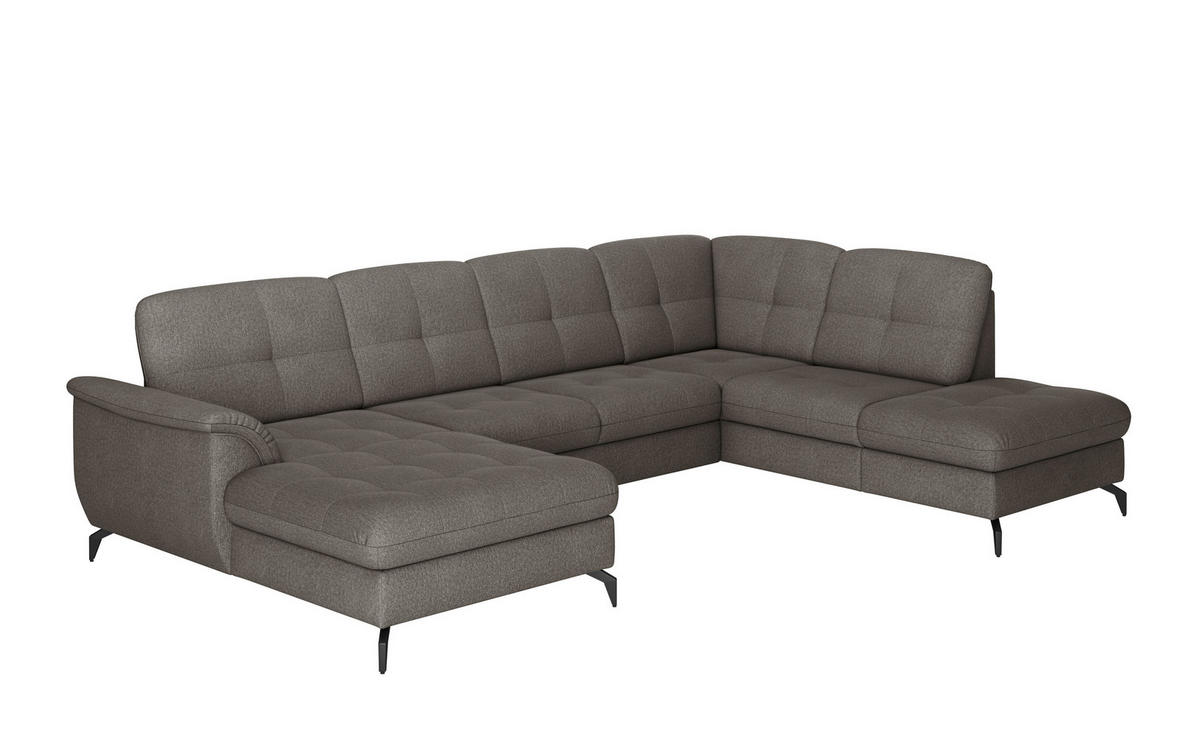 WOHNLANDSCHAFT Graphitfarben Flachgewebe  - Schwarz/Graphitfarben, MODERN, Textil/Metall (164/319/212cm) - Sit & More