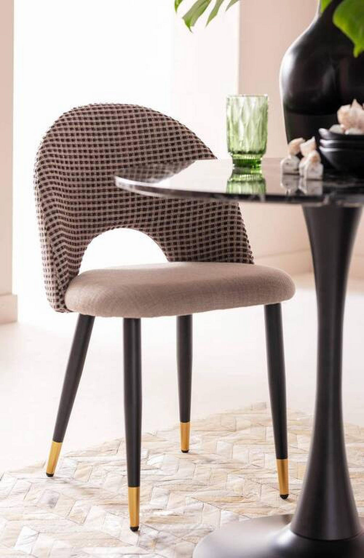 STUHL  in Stahl Webstoff Metall, Textil  - Beige/Goldfarben, Design, Textil/Metall (49/84/54cm) - Ambia Home