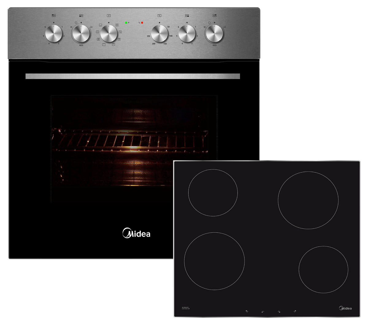 HERDSET OSK 1875 IX  - Edelstahlfarben/Schwarz, Basics, Glas/Metall (59,5/59,5/57,5cm) - Midea