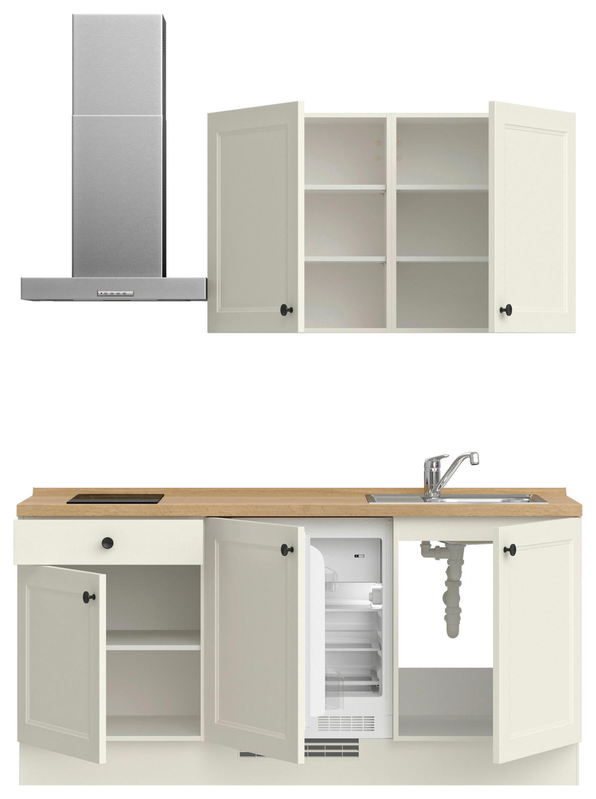 KÜCHENBLOCK Cascada 180 cm  in Weiß, Eichefarben  - Eichefarben/Schwarz, MODERN, Holzwerkstoff/Metall (180cm) - Nobilia