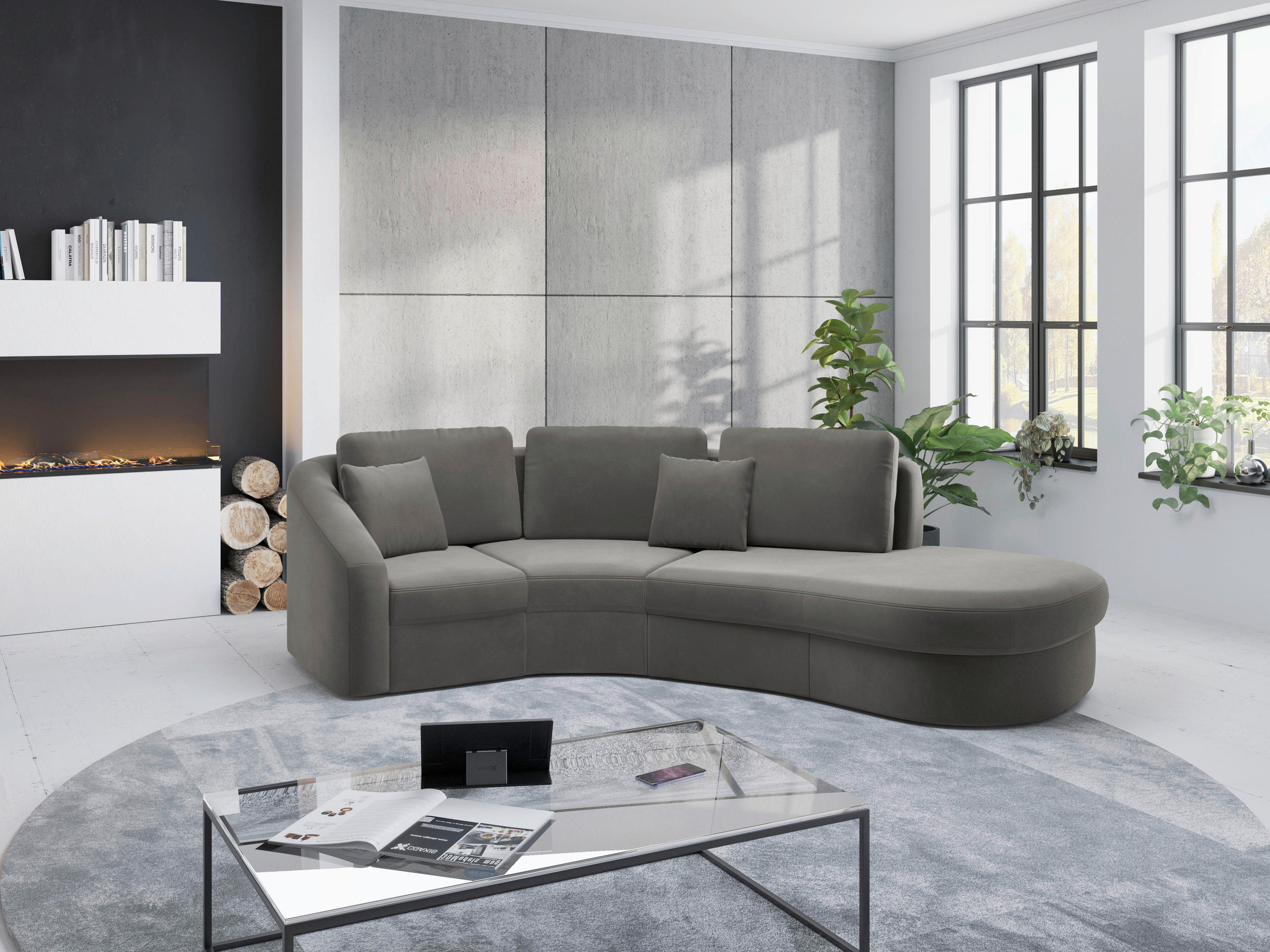 ECKSOFA in Samt Grau  - Schwarz/Grau, Modern, Kunststoff/Textil (266/230cm) - Sit & More