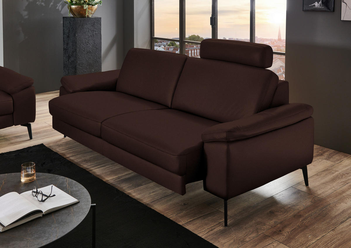 3-SITZER-SOFA in Echtleder Braun  - Schwarz/Braun, Design, Leder/Metall (224/88/100cm) - Valdera