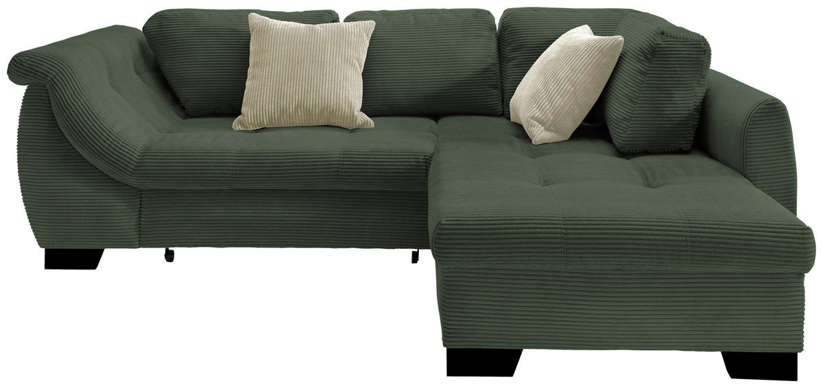 ECKSOFA Grün Cord  - Beige/Schwarz, Design, Holz/Textil (250/190cm) - MID.YOU