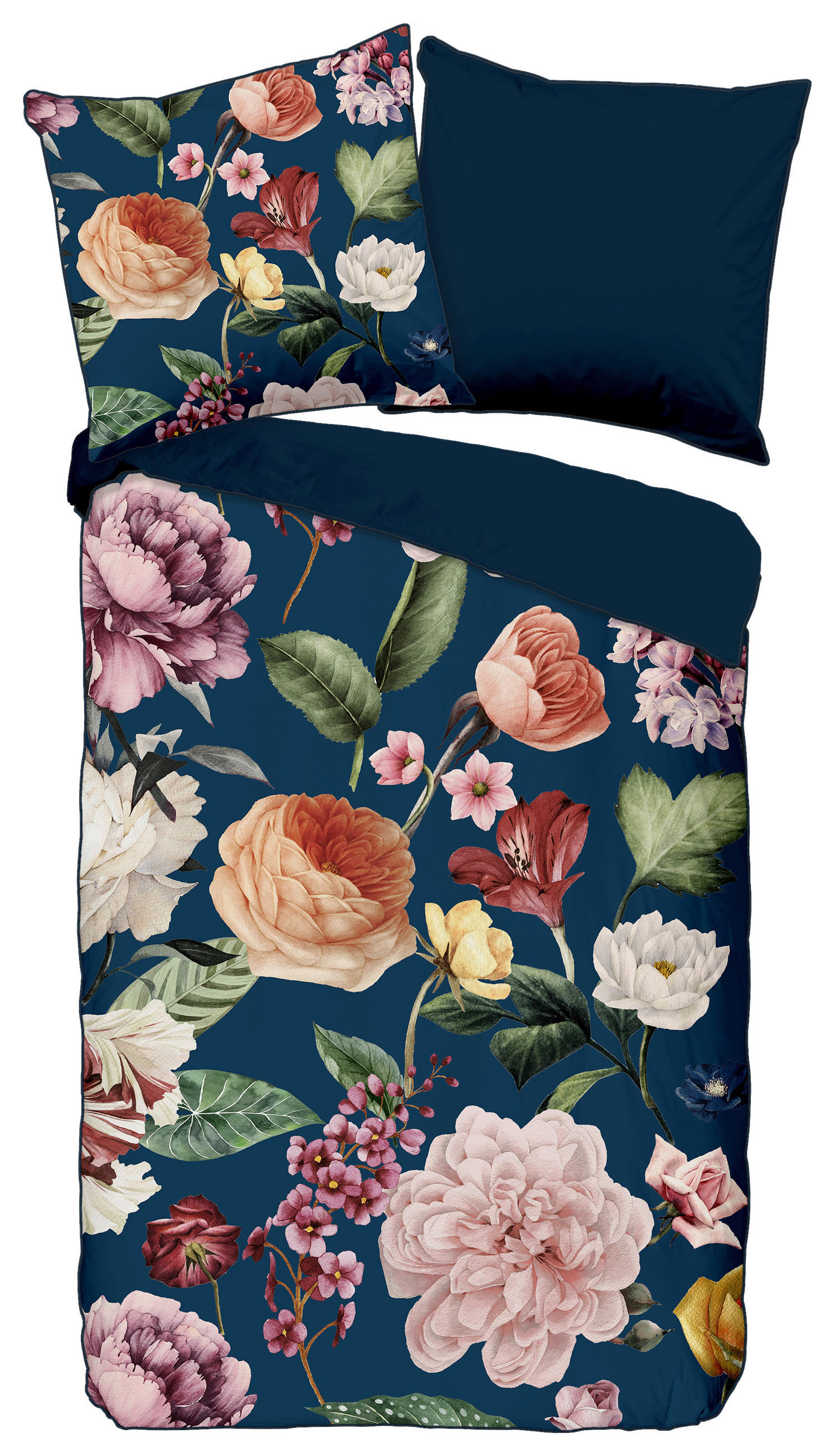 WENDEBETTWÄSCHE Fiori Satin 135/200 cm  - Blau/Dunkelblau, Natur, Textil (135/200cm)