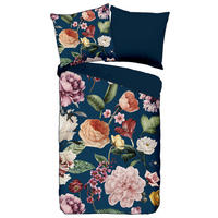 WENDEBETTWÄSCHE Fiori Satin 135/200 cm  - Blau/Dunkelblau, Natur, Textil (135/200cm)