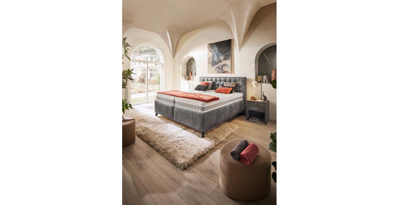 POLSTERBETT 180/200 cm,  in Grau, Bettkasten, Lattenroste, Matratzen, H2 + H3 = mittel + fest  - Schwarz/Weiß, Design, Holz/Textil (180/200cm) - Voleo