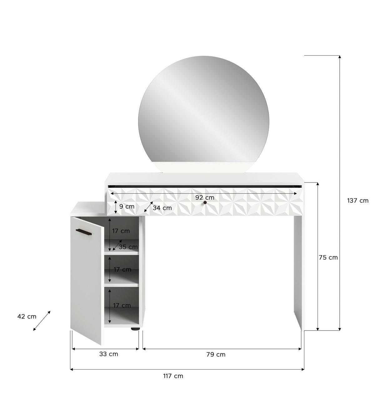 SCHMINKTISCH Weiß Hochglanz, Weiß  - Weiß Hochglanz/Weiß, Design, Holzwerkstoff/Kunststoff (117/42/138cm) - MID.YOU