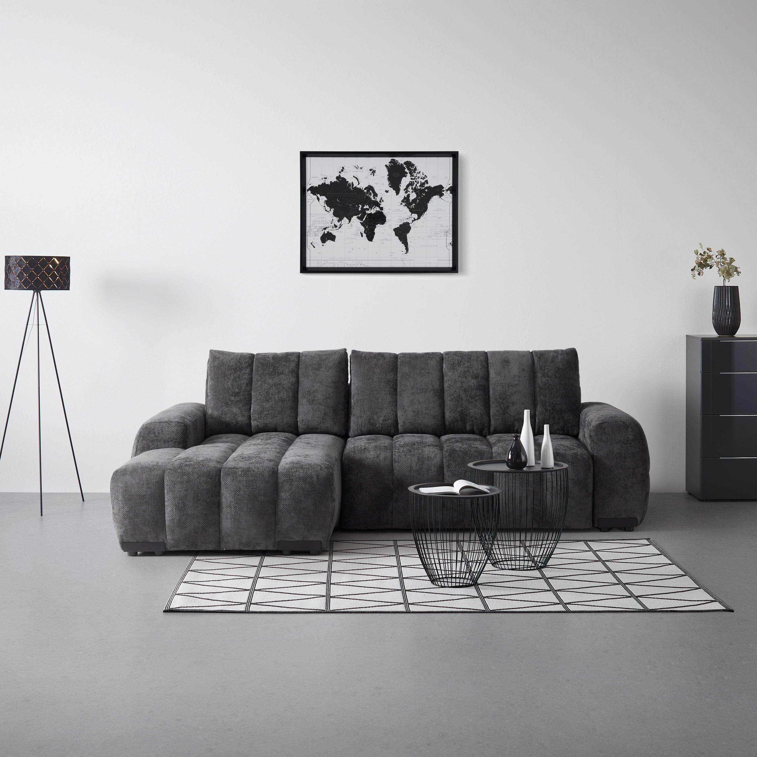 ECKSOFA Flachgewebe Graphitfarben  - Schwarz Hochglanz/Graphitfarben, Modern, Textil/Metall (166/93/273cm) - MID.YOU