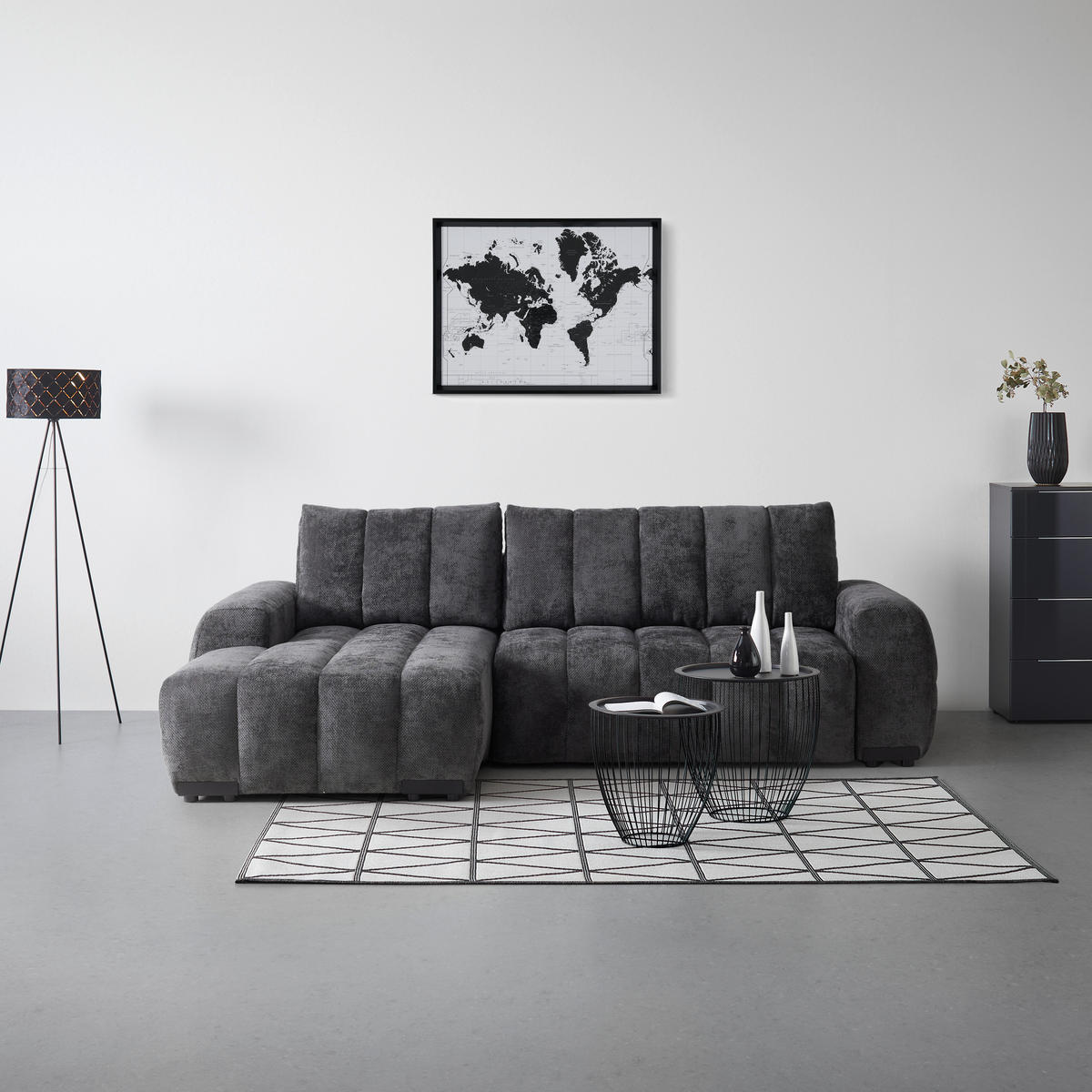 ECKSOFA Flachgewebe Graphitfarben  - Schwarz Hochglanz/Graphitfarben, Modern, Textil/Metall (166/93/273cm) - MID.YOU