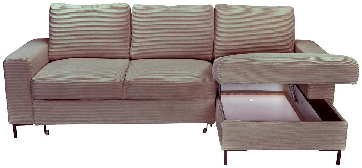 ECKSOFA Taupe Cord  - Taupe/Schwarz, KONVENTIONELL, Textil/Metall (240/150cm) - Carryhome