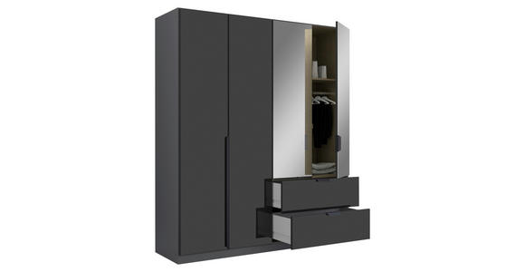 KLEIDERSCHRANK 181/210/54 cm,  in Grau, Dunkelgrau, 4-türig  - Dunkelgrau/Grau, KONVENTIONELL, Glas/Holzwerkstoff (181/210/54cm) - Carryhome