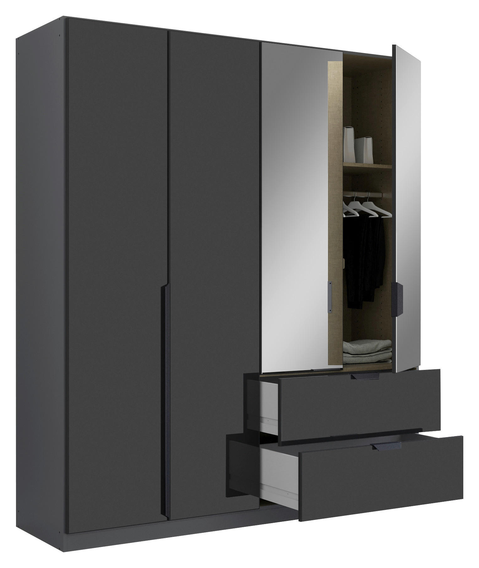 KLEIDERSCHRANK in Grau, Dunkelgrau  - Dunkelgrau/Grau, Konventionell, Glas/Holzwerkstoff (181/210/54cm) - Rauch Möbel