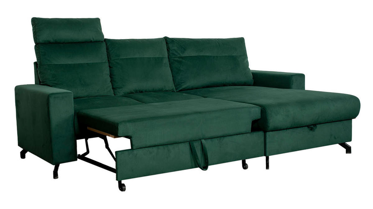 ECKSOFA in Velours Grün  - Schwarz/Grün, Design, Kunststoff/Textil (232/156cm) - Livetastic