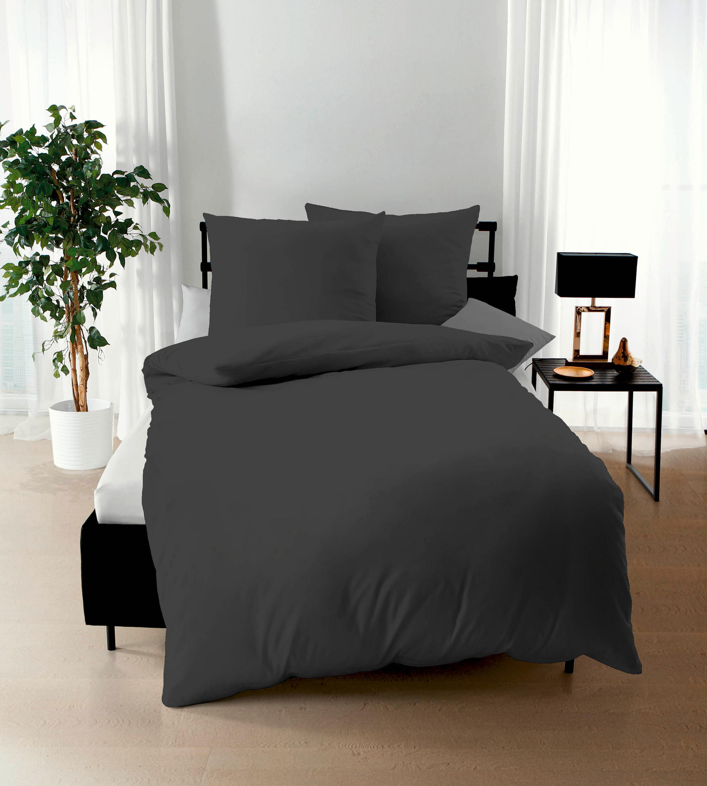 POSTELJNINA UNI 200/200 cm saten antracit  - antracit, Basics, tekstil (200/200cm) - Kaeppel