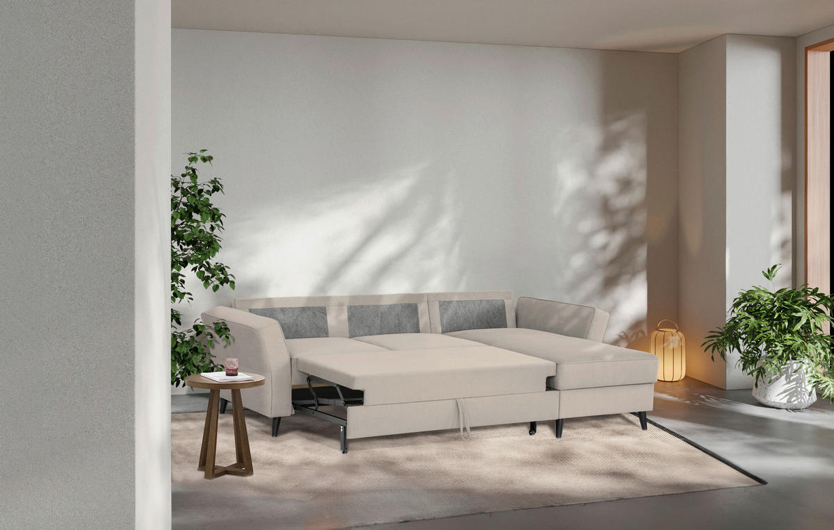 ECKSOFA Sandfarben Velours  - Sandfarben/Schwarz, KONVENTIONELL, Holz/Textil (244/159cm) - Carryhome