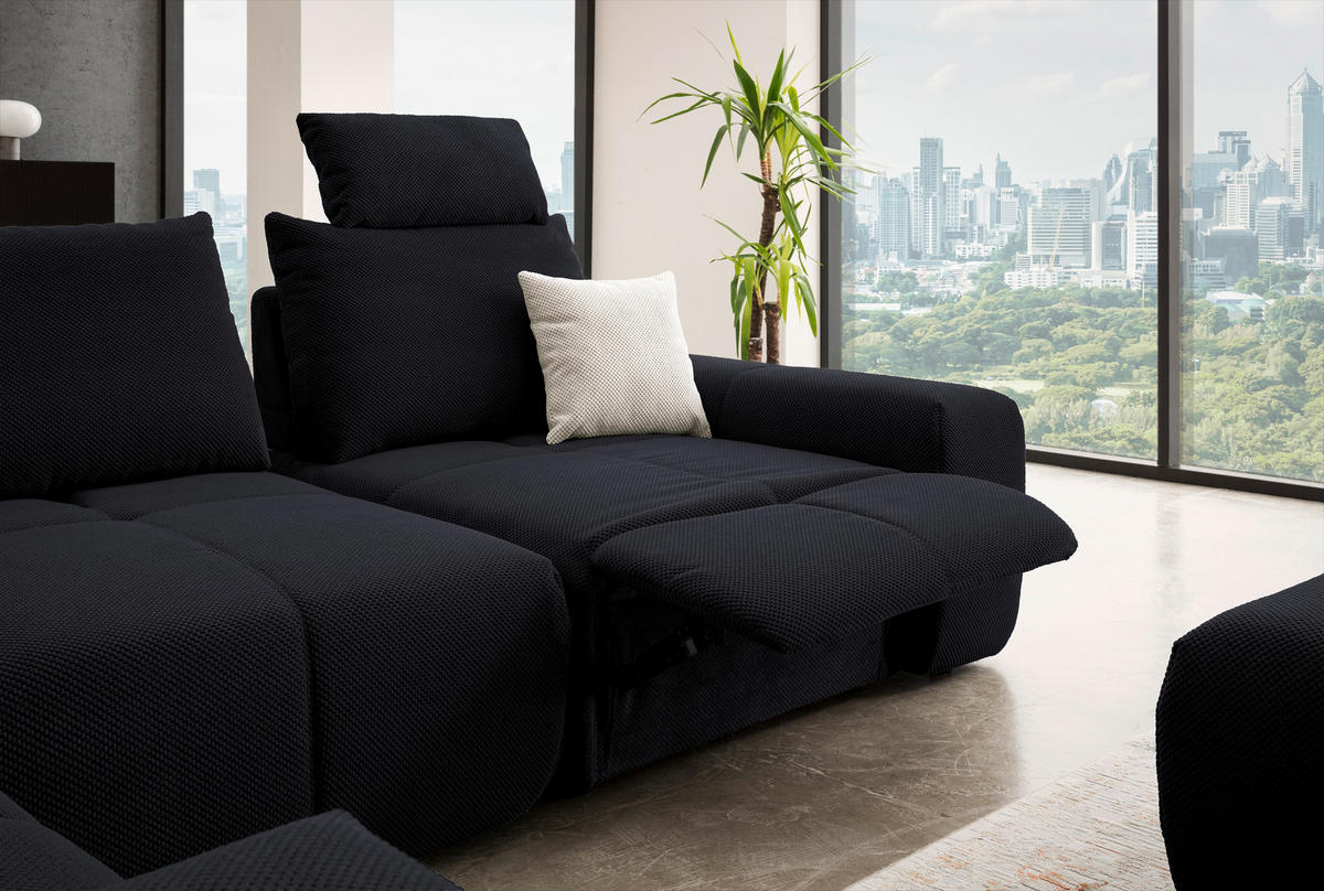 ECKSOFA in Velours Dunkelblau  236/326 cm  - Schwarz/Dunkelblau, Design, Kunststoff/Textil (236/326cm) - Xora
