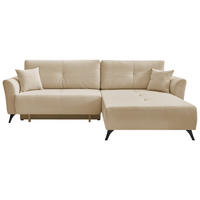 ECKSOFA GEMMA Beige Flachgewebe Zierkissen, Rückenkissen, Bettkasten, Schlaffunktion, Rücken echt, Stauraum  - Beige/Schwarz, Design, Textil/Metall (270/183cm) - P & B