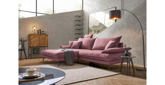 ECKSOFA in Flachgewebe Rosa 176/292 cm - Schwarz/Rosa, MODERN, Textil/Metall (176/292cm) - Carryhome