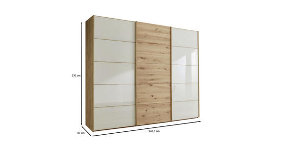 SCHWEBETÜRENSCHRANK  in Champagner, Eiche Bianco  - Eiche Bianco/Champagner, Natur, Glas/Holz (250/236/67cm) - Linea Natura