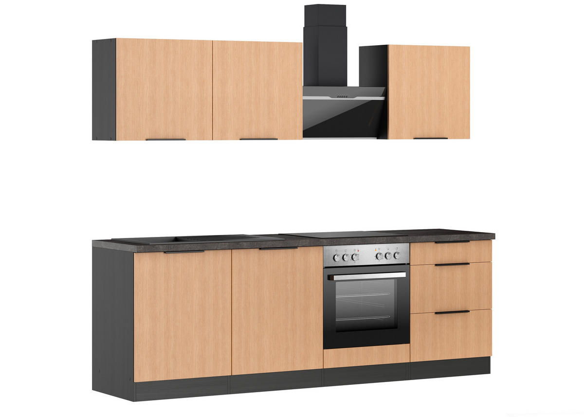 KÜCHENBLOCK 240 cm   in Graphitfarben, Eichefarben  - Eichefarben/Schwarz, Lifestyle, Holzwerkstoff/Metall (240cm) - Held