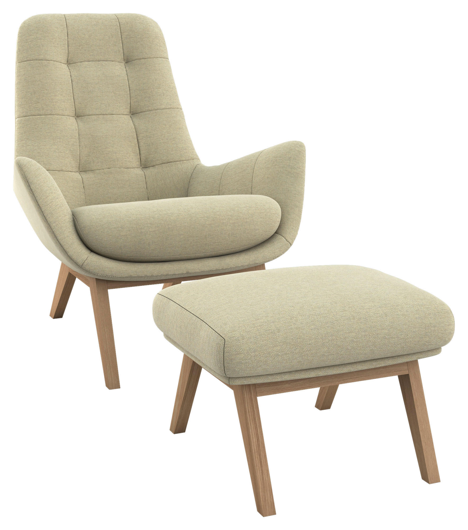 SESSELSET Flachgewebe Hocker    - Eichefarben/Beige, Design, Holz/Textil (84/95/96cm) - MID.YOU