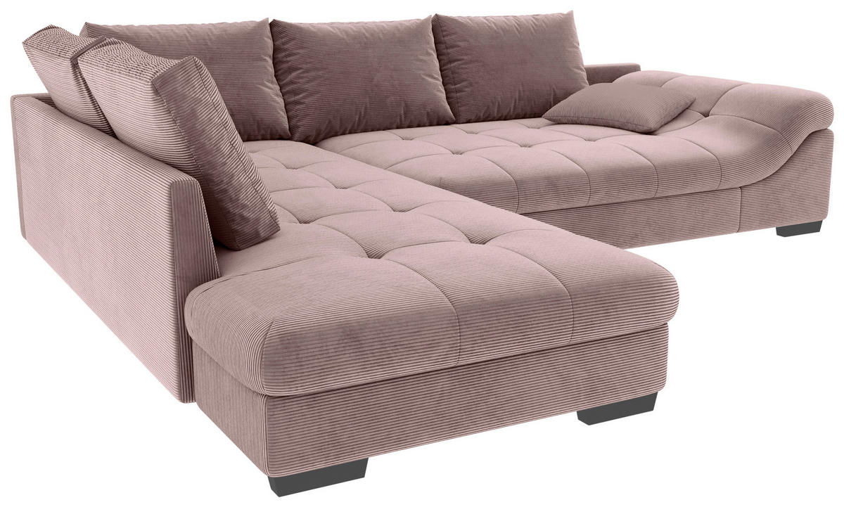ECKSOFA in Cord Altrosa  - Schwarz/Altrosa, Konventionell, Holz/Textil (202/298cm) - MID.YOU