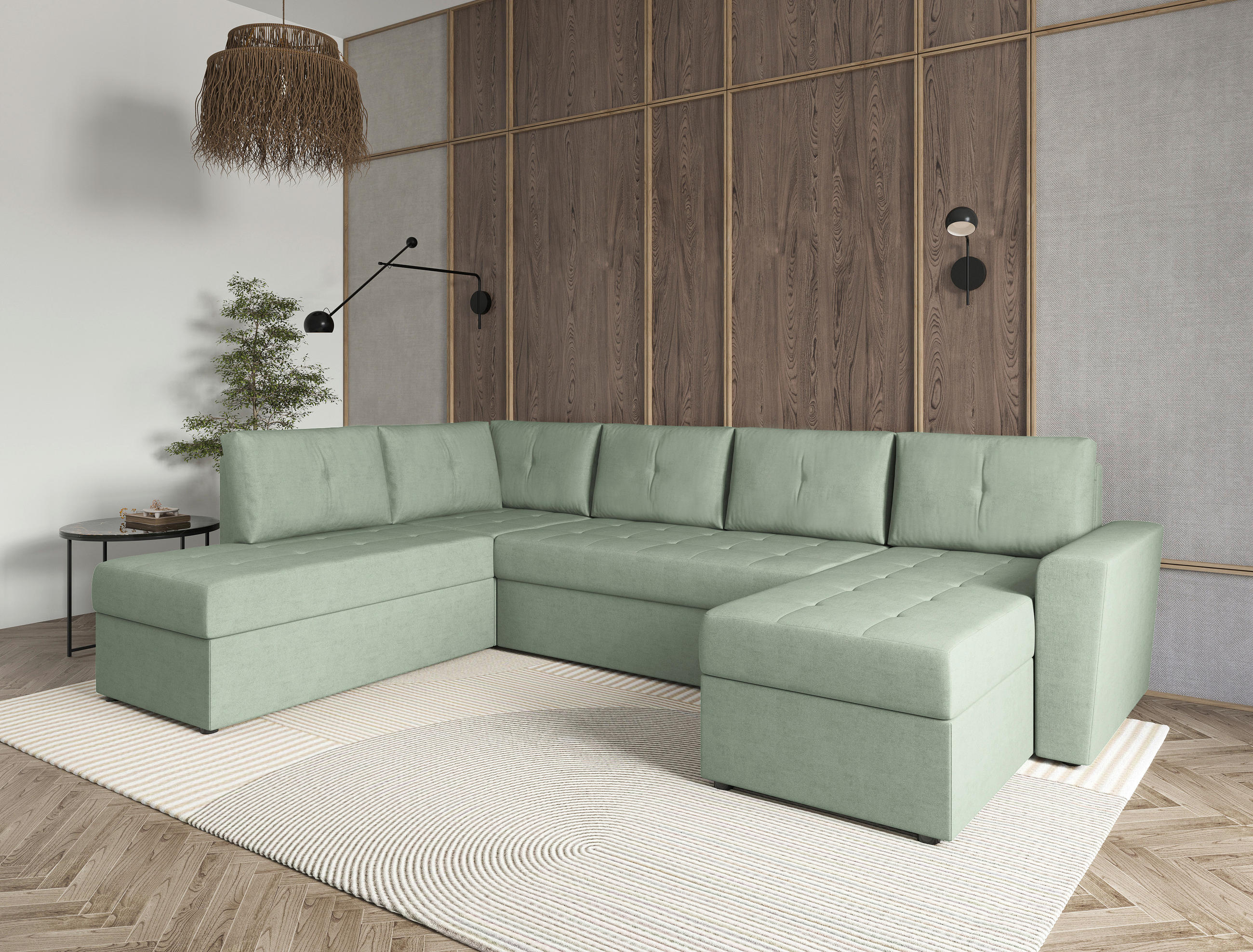 WOHNLANDSCHAFT TERMOLI Mintgrün Jacquard  - Schwarz/Mintgrün, Design, Kunststoff/Textil (212/297/155cm) - MID.YOU