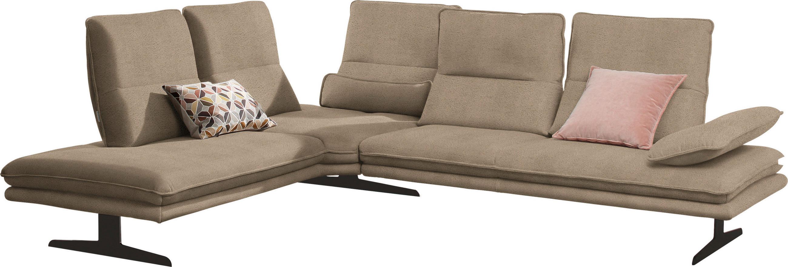 ECKSOFA in Mikrofaser Taupe  224/284 cm  - Taupe/Schwarz, Design, Textil/Metall (224/284cm) - Chilliano